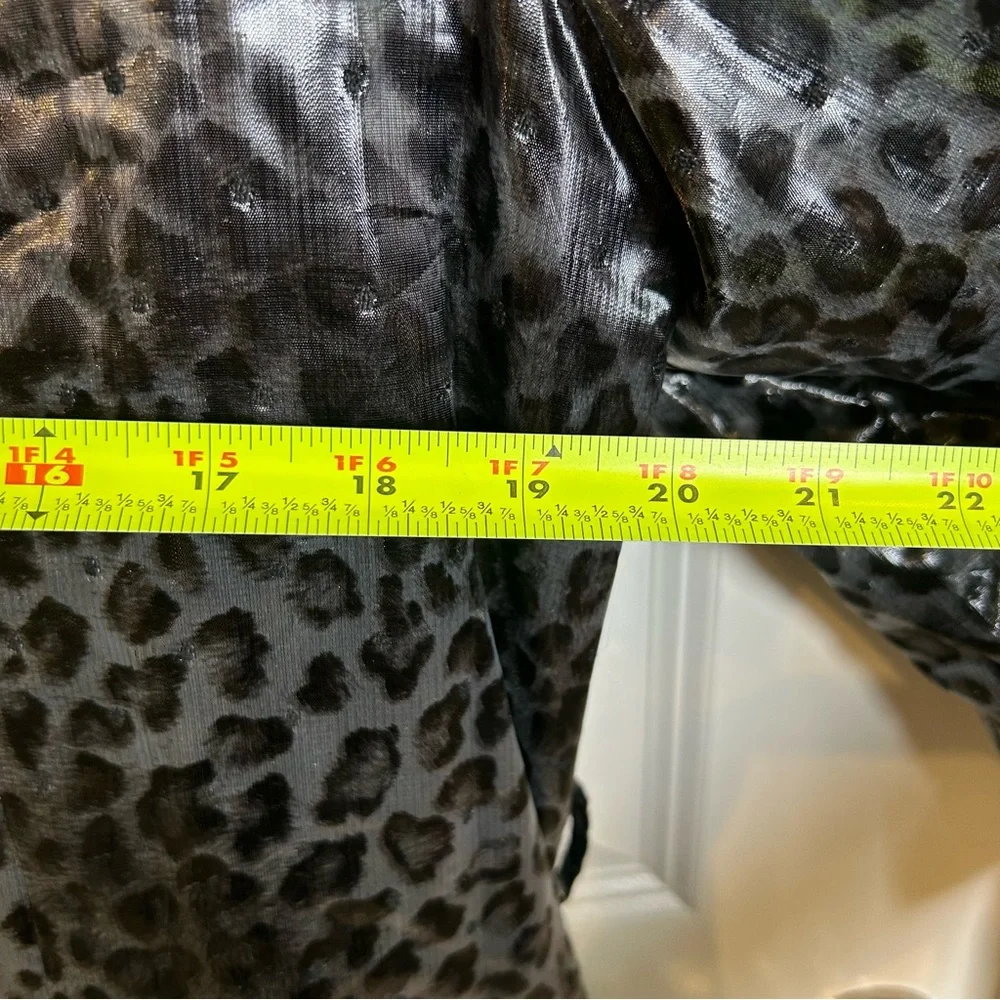 Samuel Dong Grey Black shiny leopard-print trench coat/dress‎ Women’s Size Large